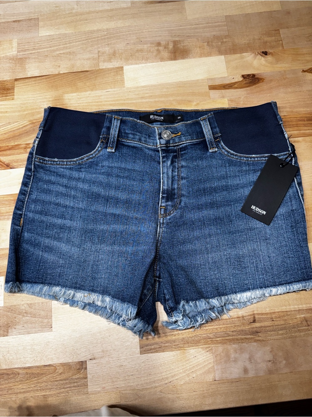 Hudson Jeans Blue Maternity Denim Cutoff Shorts with Frayed Hem
